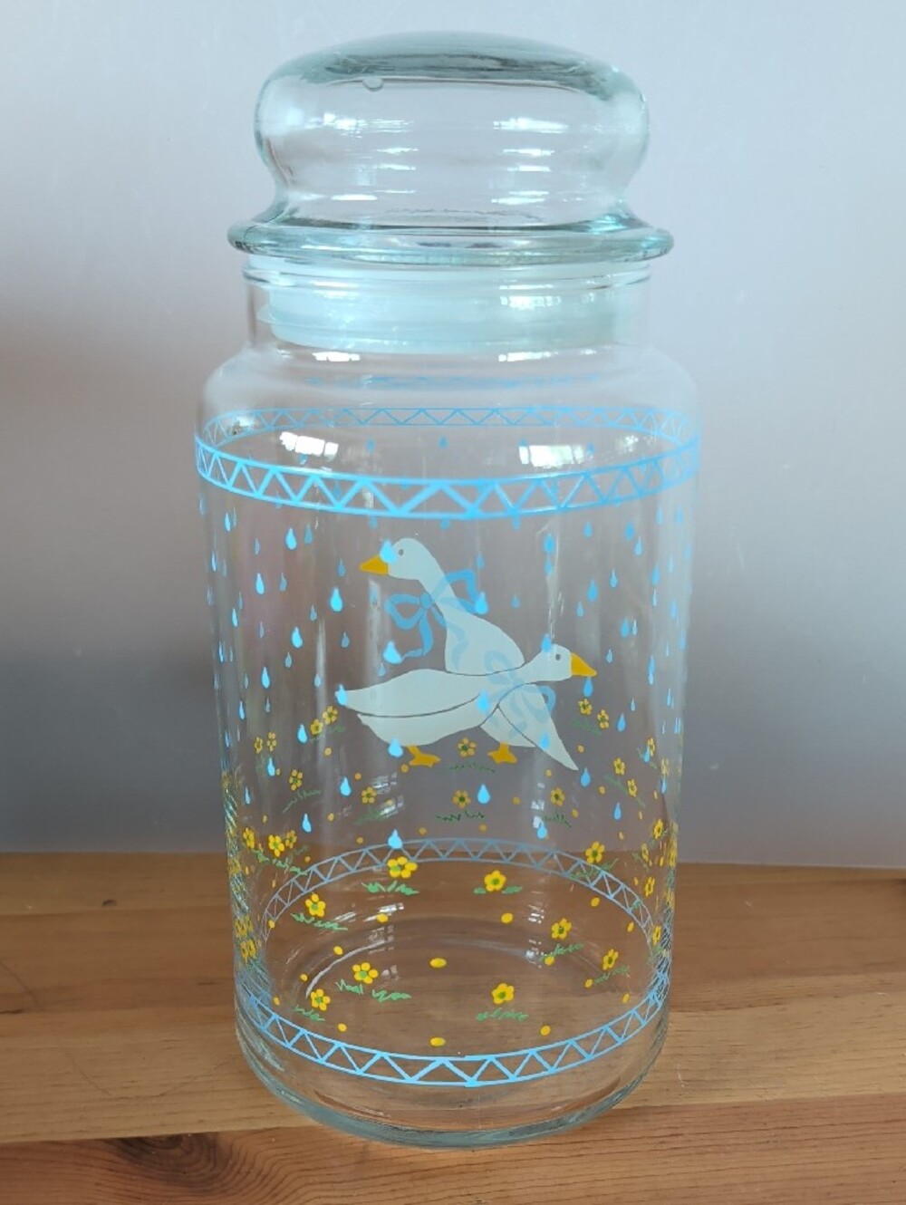 Vintage, Anchor Hocking Glass Canister with Blue & Yellow Geese Motif. - Picture 2 of 7